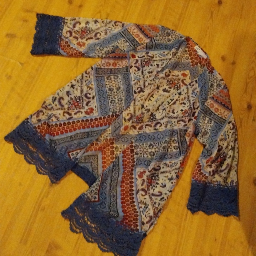 Jolt Women's Blue and Pink/Peachy Patterned Cardigan XS
